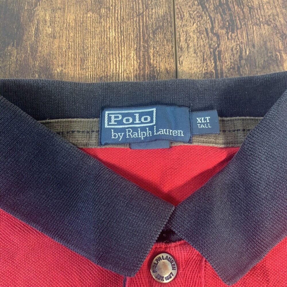 POLO by Ralph Lauren Big Pony Snap Button Rugby Polo Shirt‎ XLT Red Vented - Picture 3 of 4